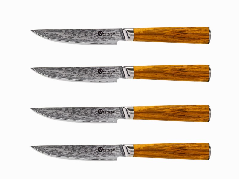 02_KZI001SET Damasko plieno peilių rinkinys kepsniams KAMAZAKI KZI001SET